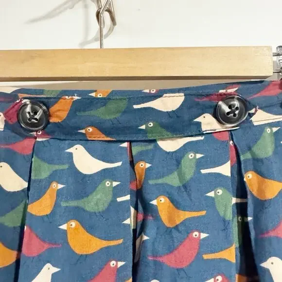 Comme Toi Women Small Blue Pleated Midi Skirt Bird Print Retro Look - Picture 7 of 7